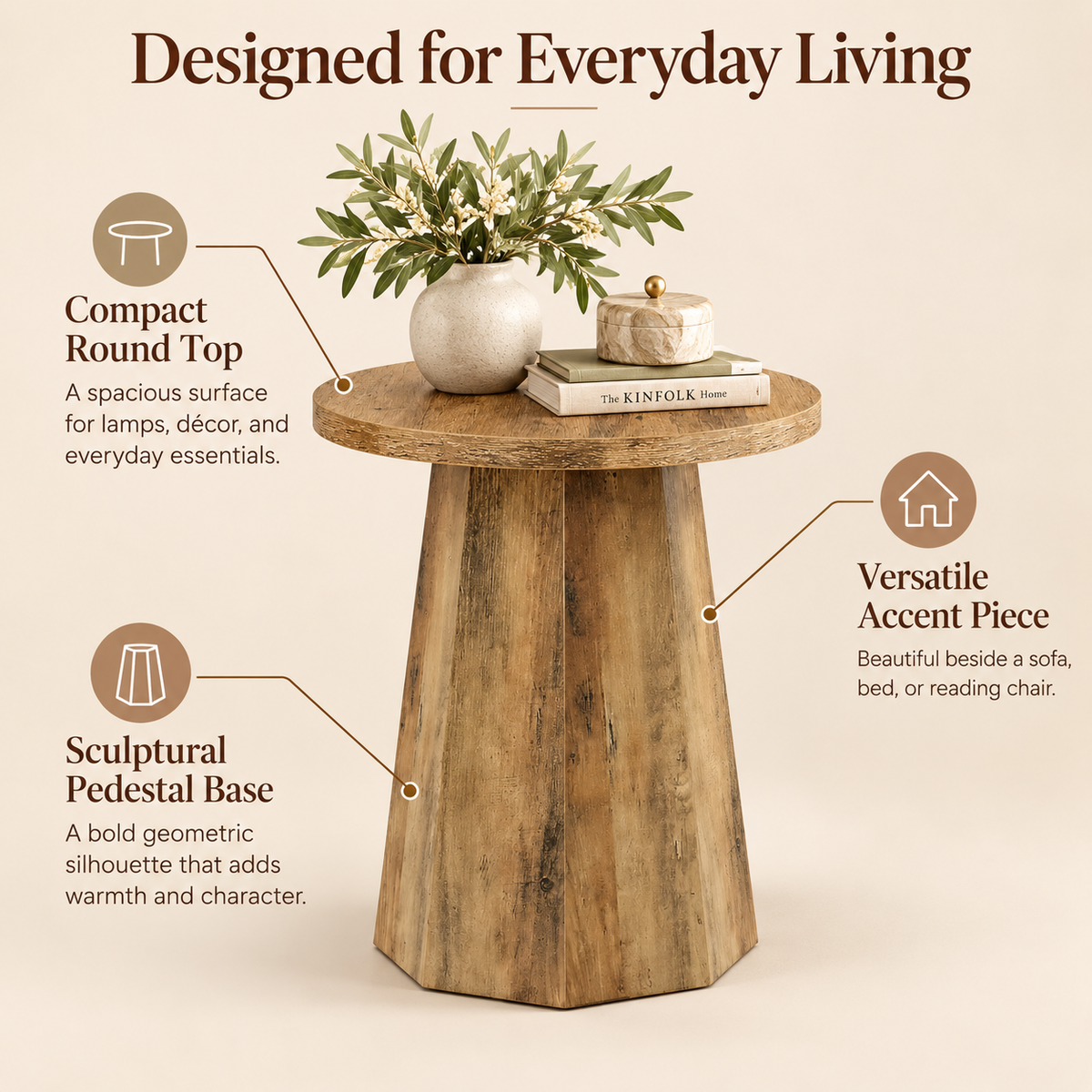 Meren Round Wooden Table