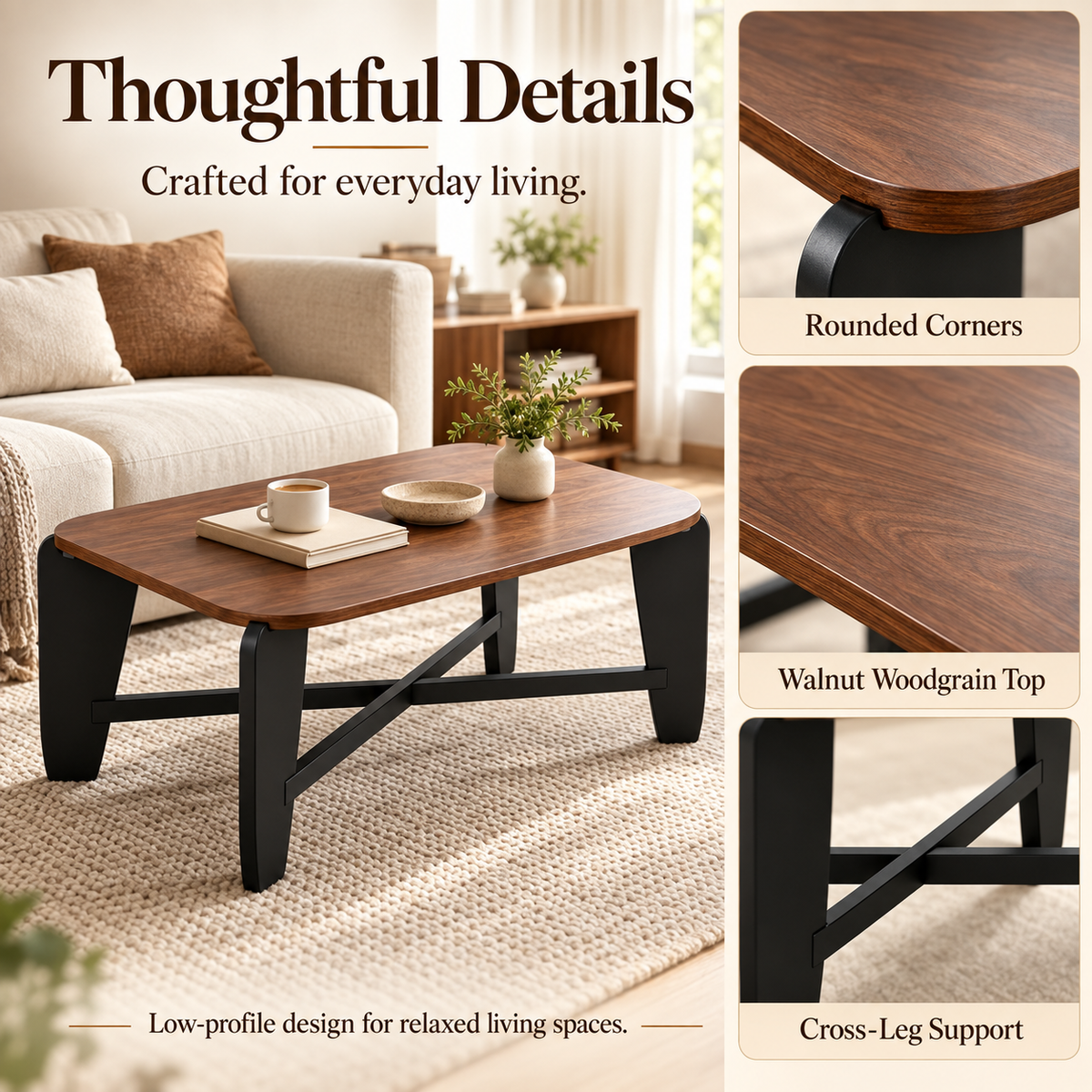 Meren Modern Walnut Coffee Table